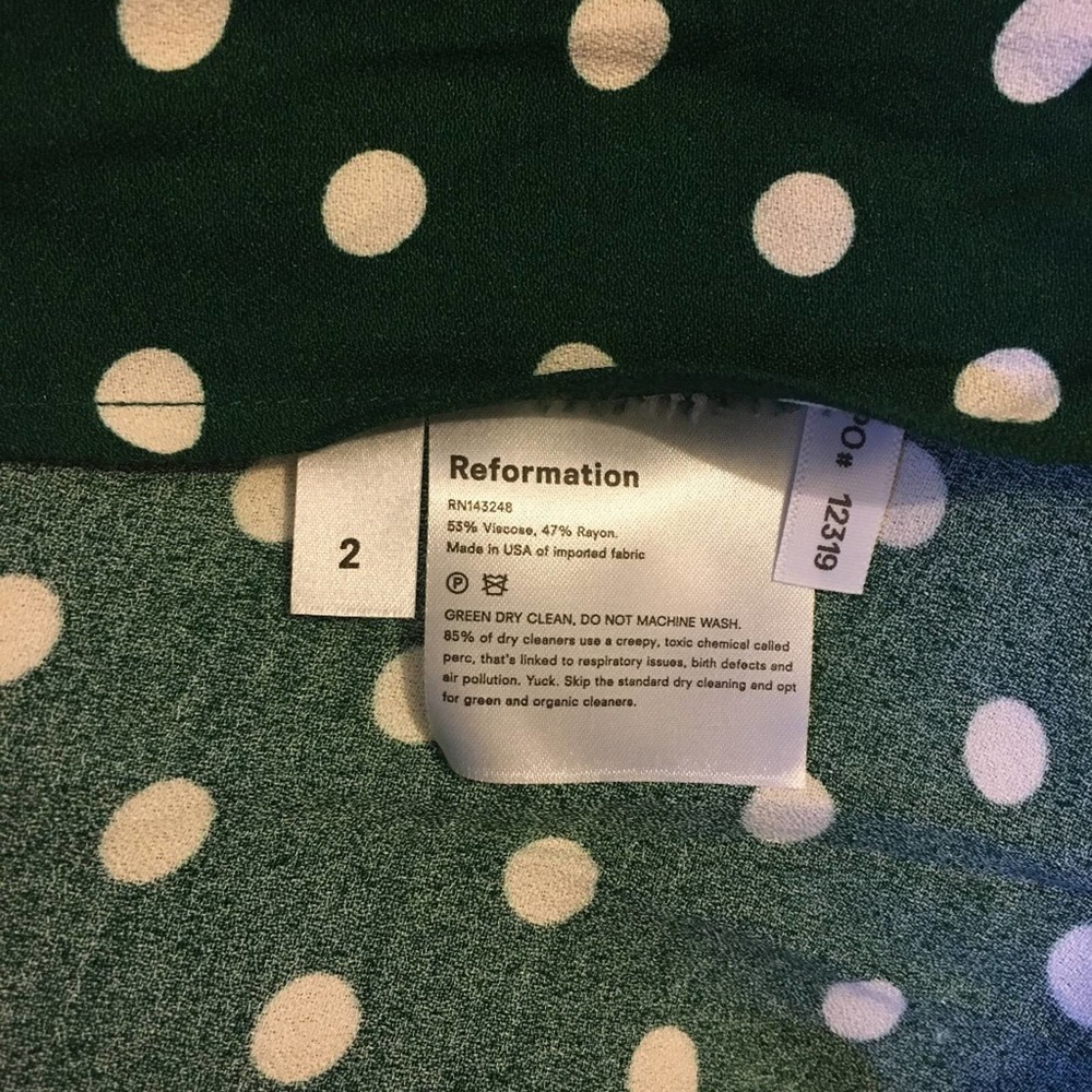 🚫SOLD🚫REFORMATION Creed Dress Green White Polka Dot Midi - Picture 6 of 6